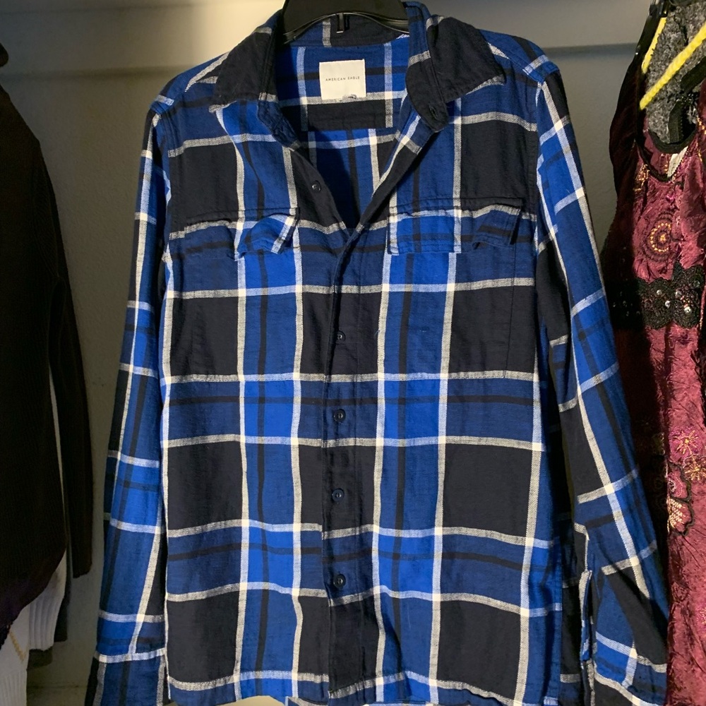 Blue and Black Plaid Men’s Shirt